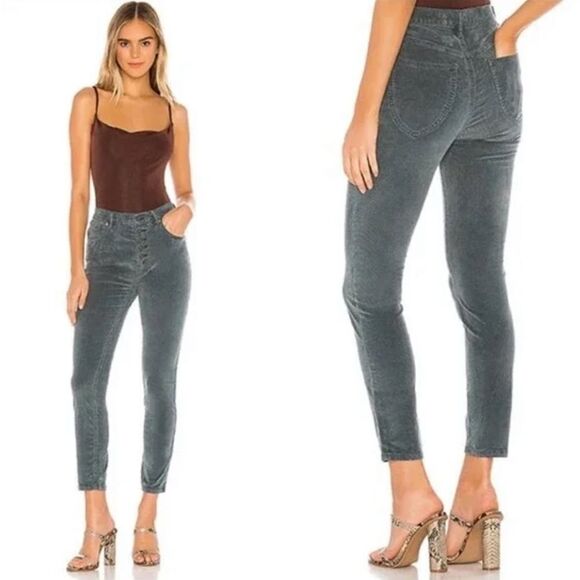 WE THE FREE Free People Blue Corduroy Button Fly Jeans 24 - Picture 1 of 10